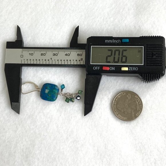 Sterling Silver 925 Square Azurite Bi-Cone Beaded Leverback Dangle Earrings - Picture 10 of 12